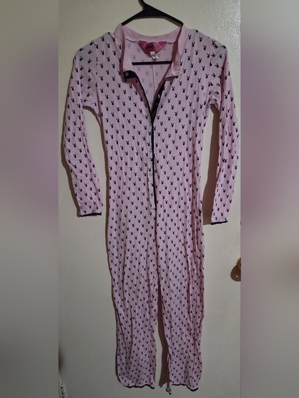 Playboy Pink & Black One Piece Sexy Cozy Pajamas Size XS/S